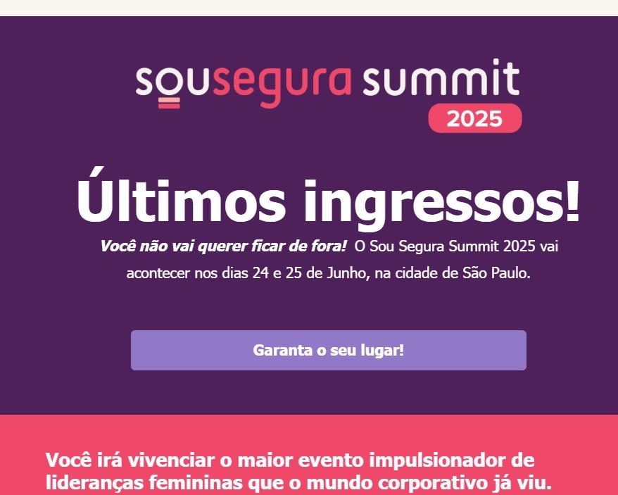 Últimos ingressos para o “Sou Segura Summit 2025”